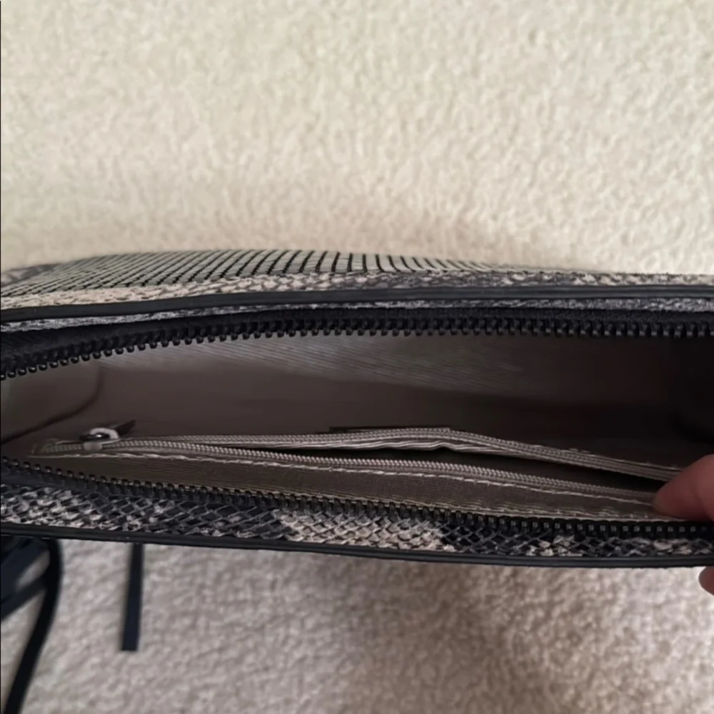 BCBGMaxAzria Black Chain Link and Snake Print Clutch with Tassel - Picture 5 of 6